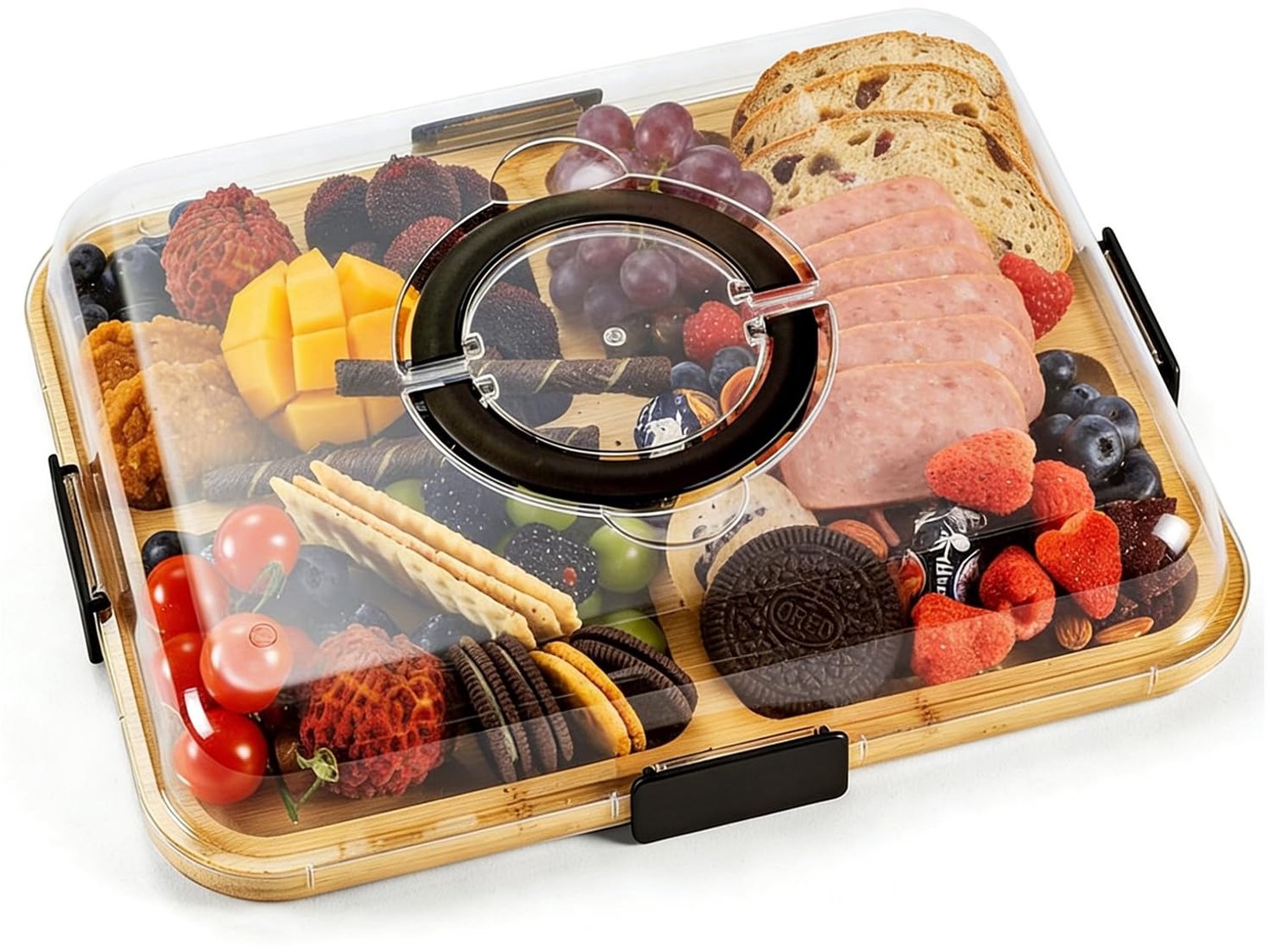 Famanu – Bamboe charcuterie set met 6 compartimenten en deksel, veilig en natuurlijk