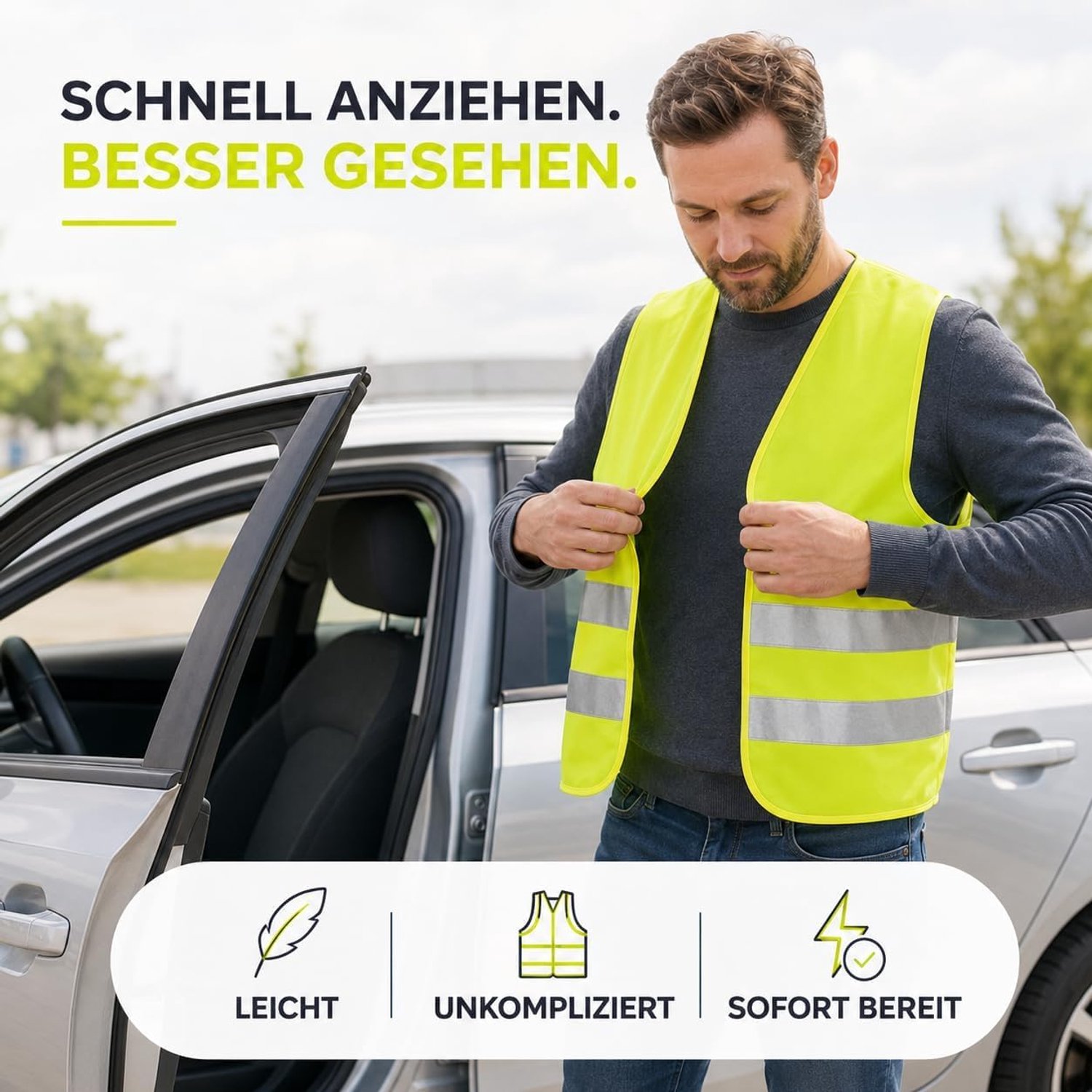 veiligheidsvesten auto geel 2026 - ISO20471 gecertificeerd - 2x veiligheidsvesten - optimale zichtbaarheid - m-winkel