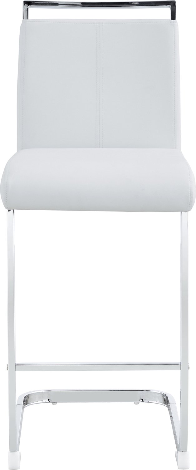 SONNENH Barkrukken set van 2 - Wit PU-kunstleer - Zilverkleurig metalen sledeframe - Vaste zithoogte 63,5 cm Wit met zilverkleurig frame
