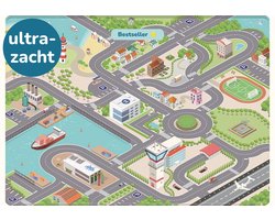 Mats & Joy® City Auto Speelmat 110x170cm - Fluweelzacht - Anti-slip - Wasbaar - Groot Auto Speeltapijt Kinderen - Speelkleed Baby - Autokleed