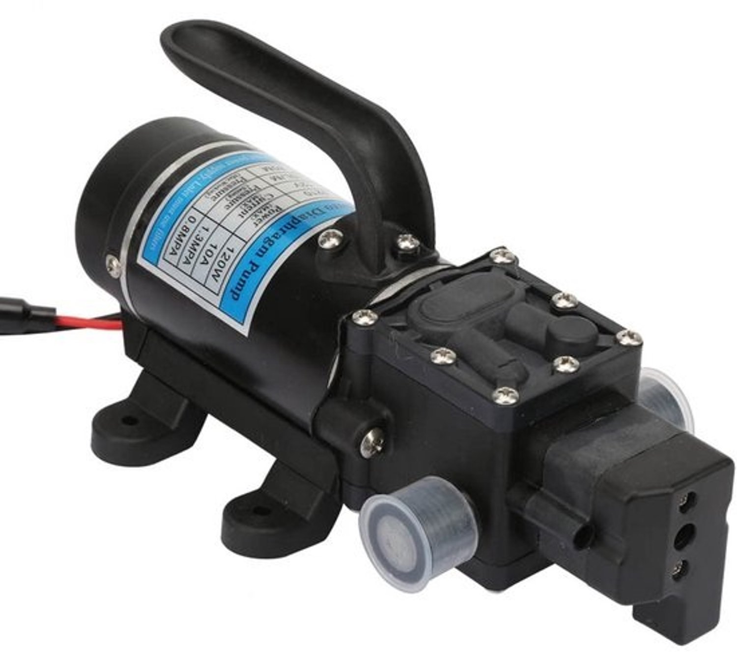 Pomp voor elektrisch water - 10 L/m - Zelfaanzuigende pomp met membraan - Zwart - Voor hogedrukreiniger - Pomp voor water en ongediertebestrijding - 12 Volt