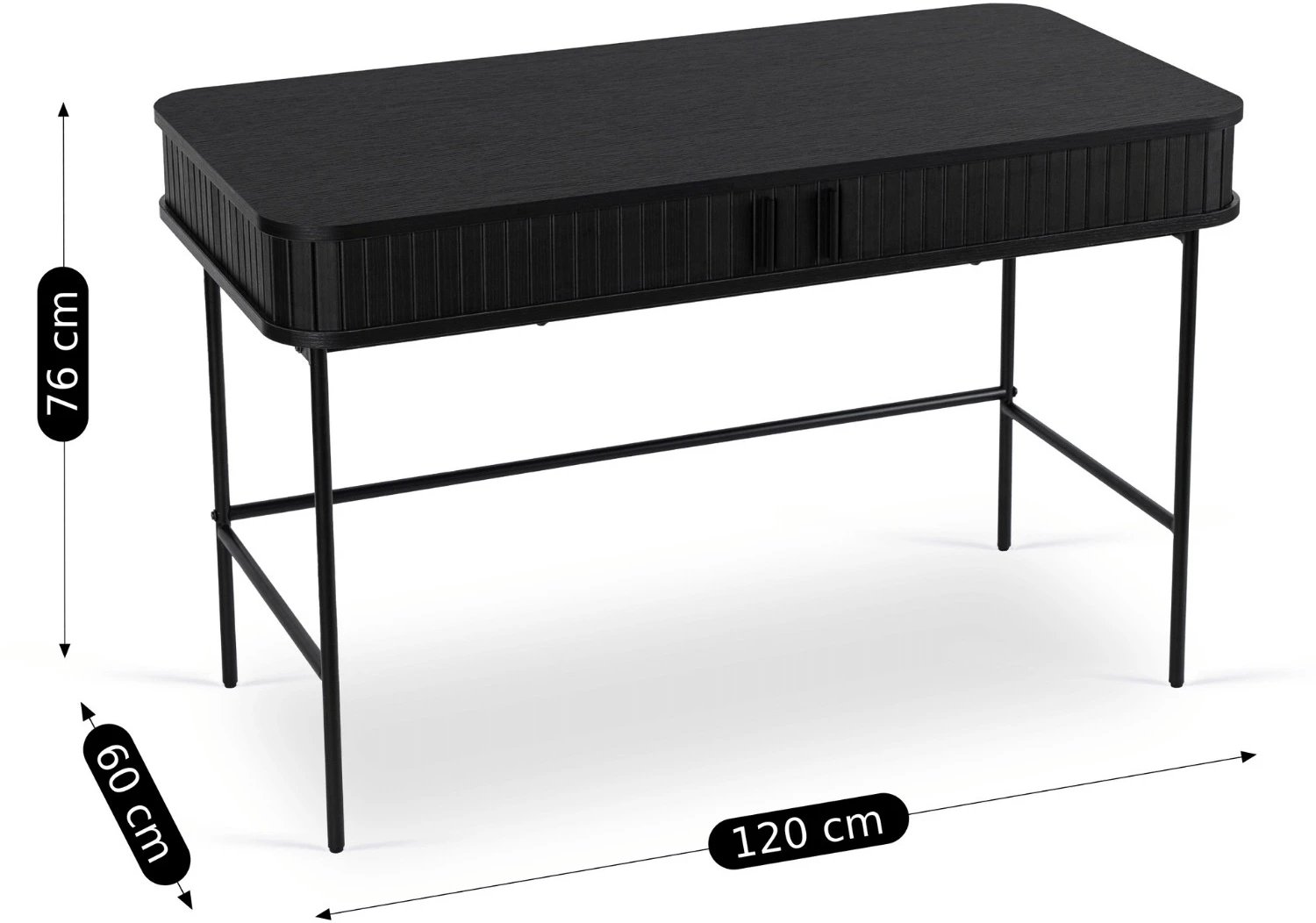 Mebel Elite TRISH - Bureau - Zwart - Geribbelde schuifdeuren - MDF-blad