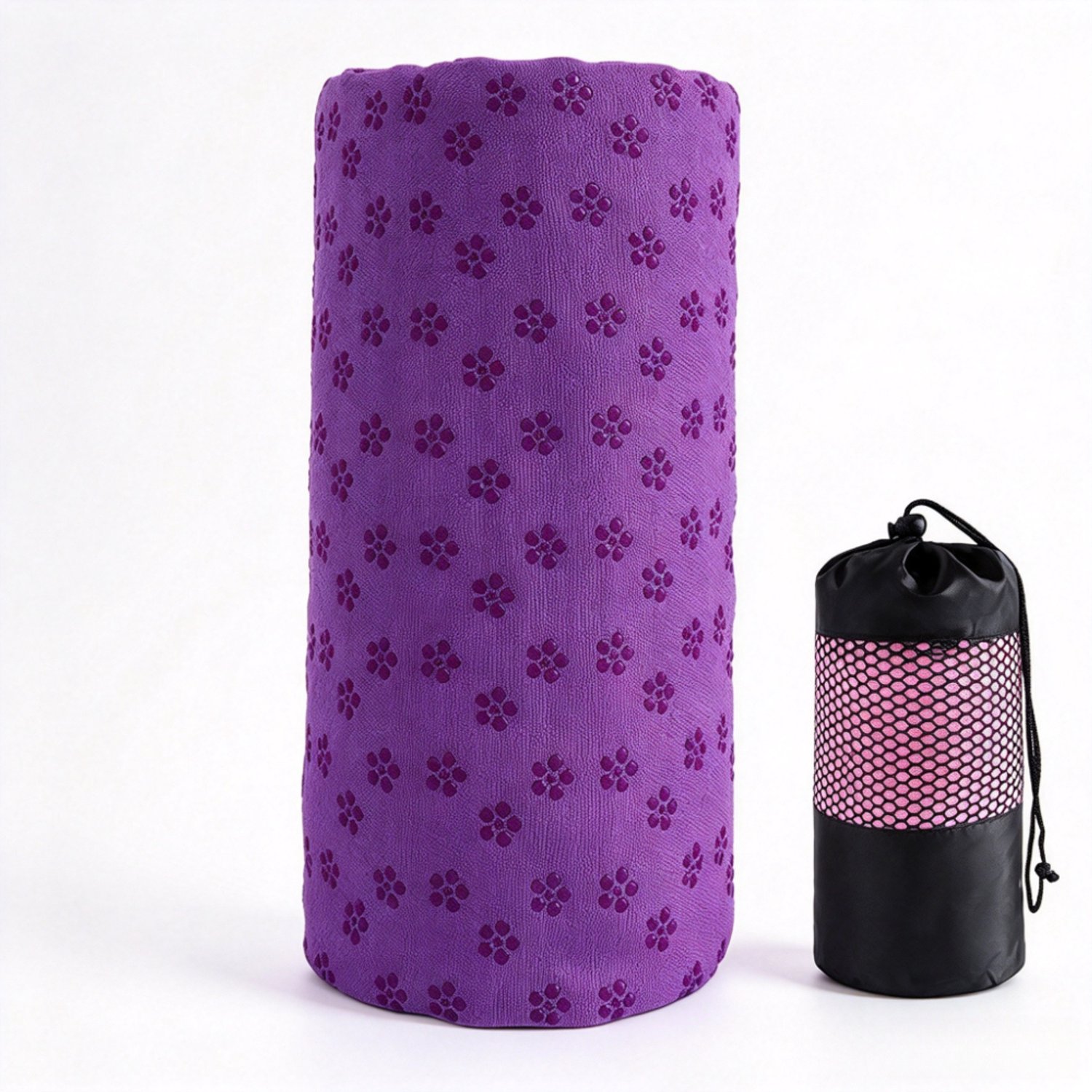 Yogahanddoek – Antislip yogahanddoek – Absorberend – Sneldrogend – Voorzien van siliconen antislipstippen – Inclusief opbergtas van mesh – Geschikt voor yoga, pilates, fitness (Dieppaars – 183 x 63 cm)