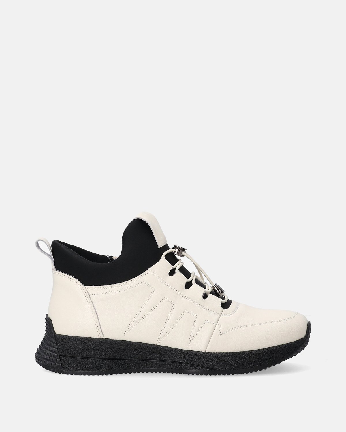 Dames - Beige leren schoenen - Elastische veters