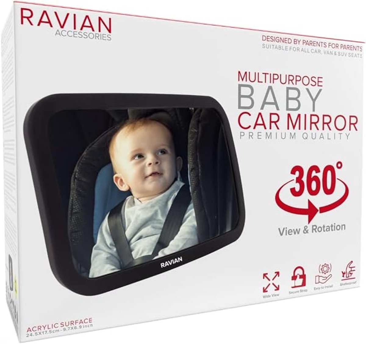 Autospiegel Achterbank - Babyspiegel Auto - Groot en Verstelbaar - Onbreekbaar - Brede Achteruitkijkspiegel - Voor Baby's en Kinderen - Autospiegel voor Achterbank