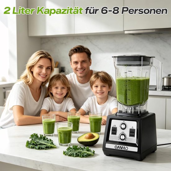 Krachtige Blender 2 Liter - Professionele Smoothie Maker met 6 RVS Messen, Timer en Snelheidsregeling, 1800W — afbeelding 4