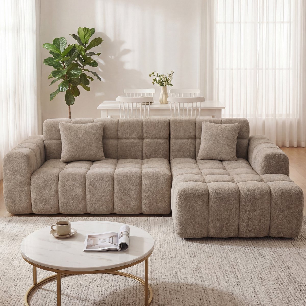 STILVORA L-Vorm Slaapbank – Modulaire Bankbed Met Vrije Opstelling – Ruime Zit- En Ligruimte – Voor Woonkamer En Kantoor – Fluweel – Bruin