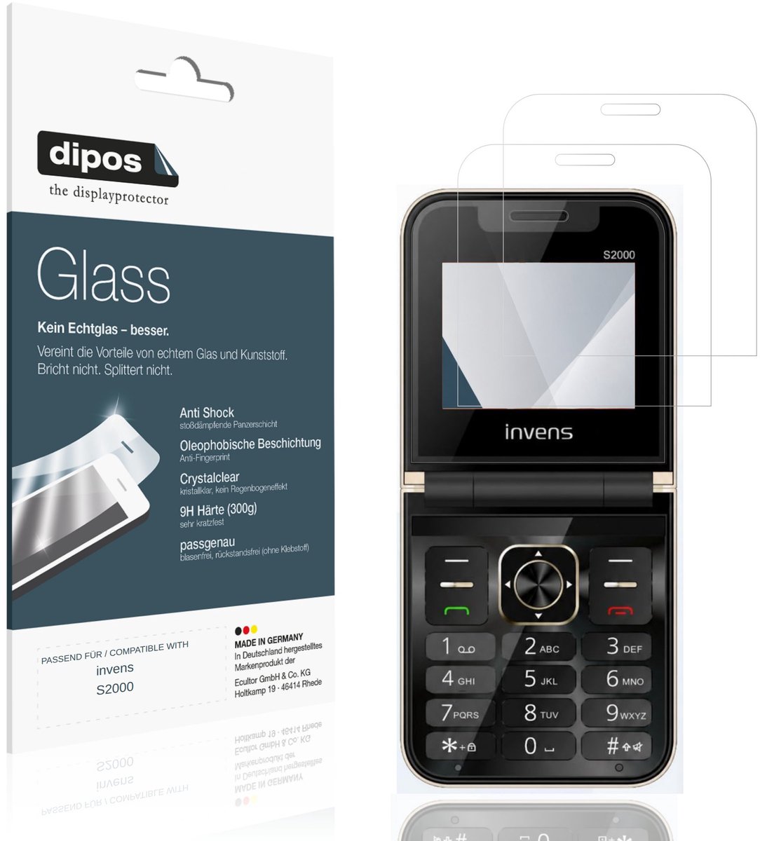dipos – 2x Pantserfolie geschikt voor invens S2000 | 9H Screenprotector