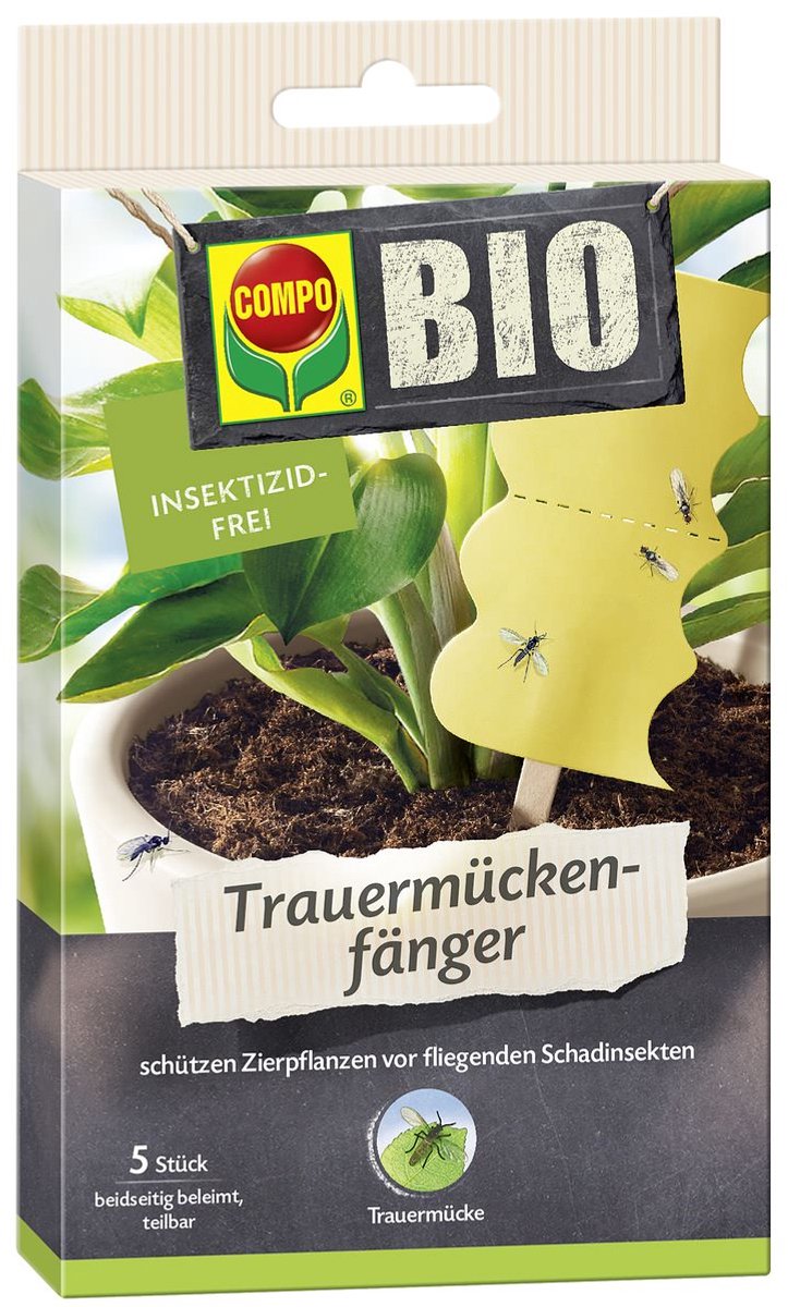 COMPO bio treurmuggenvallen geel - 5 lijmvallen