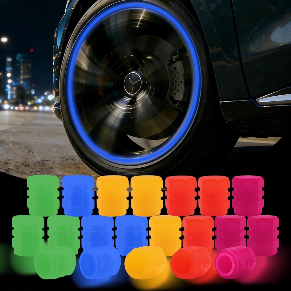 Set van 20 Verlichte Ventieldoppen in 5 Kleuren, Universele Fluorescerende Ventieldoppen voor Auto, Fiets en Motorfiets
