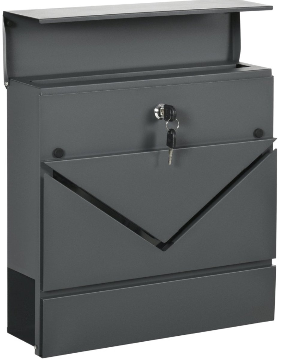 MODFU - Wandbox - Met Deksel En Slot - Krantenhouder - Metaal - Donkergrijs