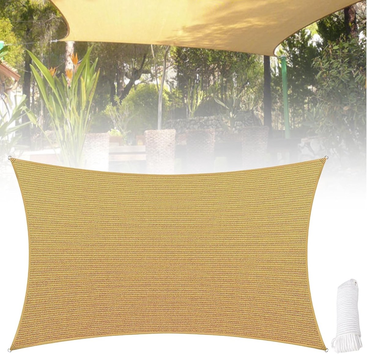 Rechthoekige Balkon Schaduwzeil 2 x 3 m met 5 m Schaduwnet, Waterdichte Zonbescherming, UV-Bescherming en Versterkt Materiaal voor Tuin en Terras