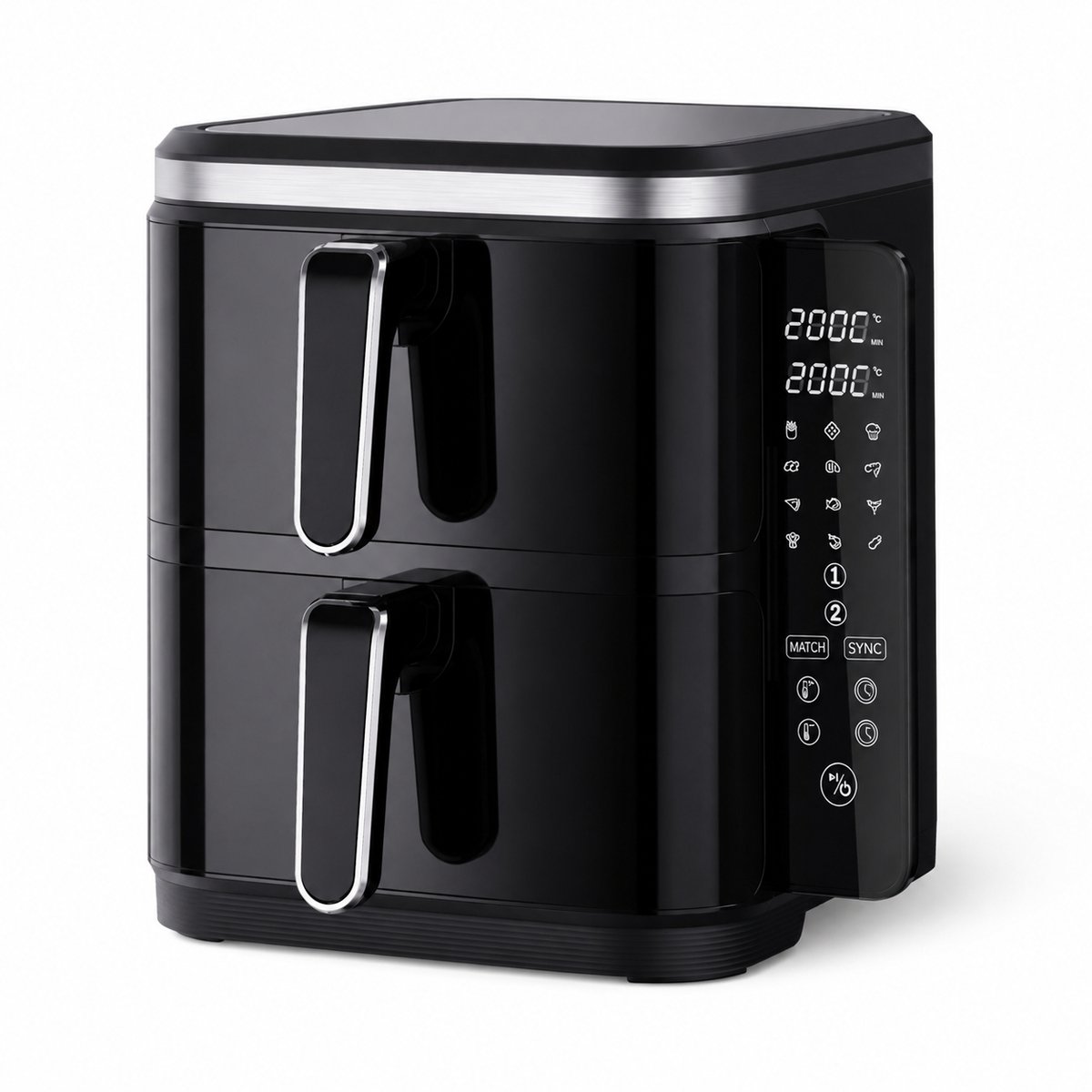 Dubbele Airfryer XXL 11 Liter – Heteluchtfriteuse met 2 Gestapelde Manden – 2800W – 12 Programma’s – Sync & Match – Digitaal Zijpaneel – Zwart
