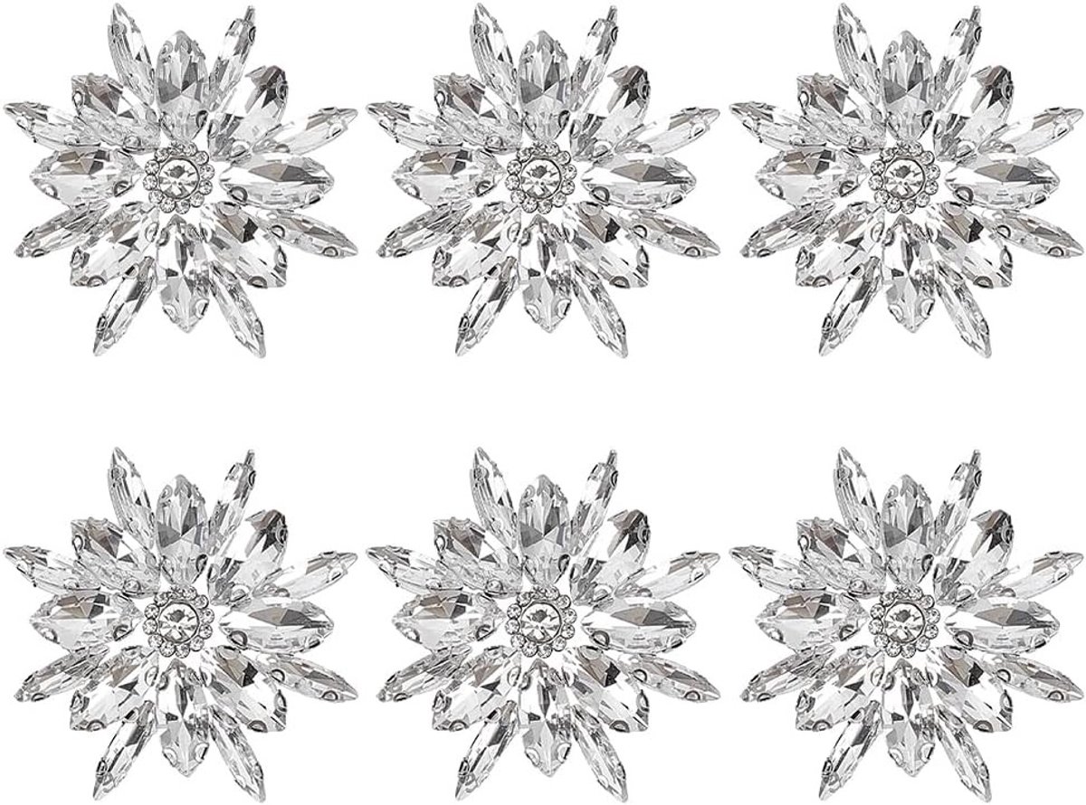 6 Stuks Bloem Hotfix Strass Applicaties, 50x47mm, Platinum Duidelijk, Strijkpatches voor Bruidskleding en DIY Mode