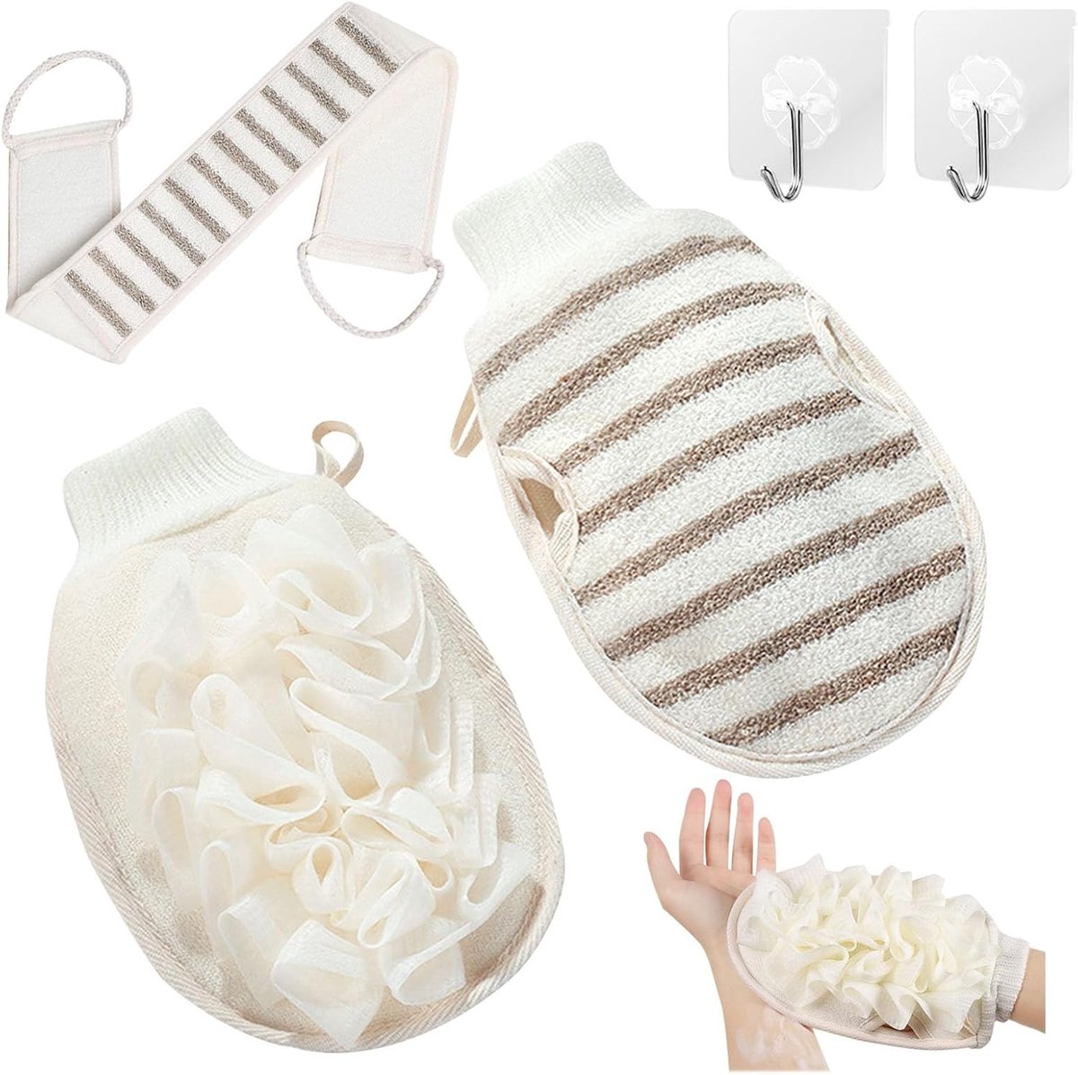 Exfoliërende Handschoen Set voor Lichaamsverzorging - Dubbelzijdige Scrub en Massage, Ideaal voor een Zachte Huid en Ontspanning