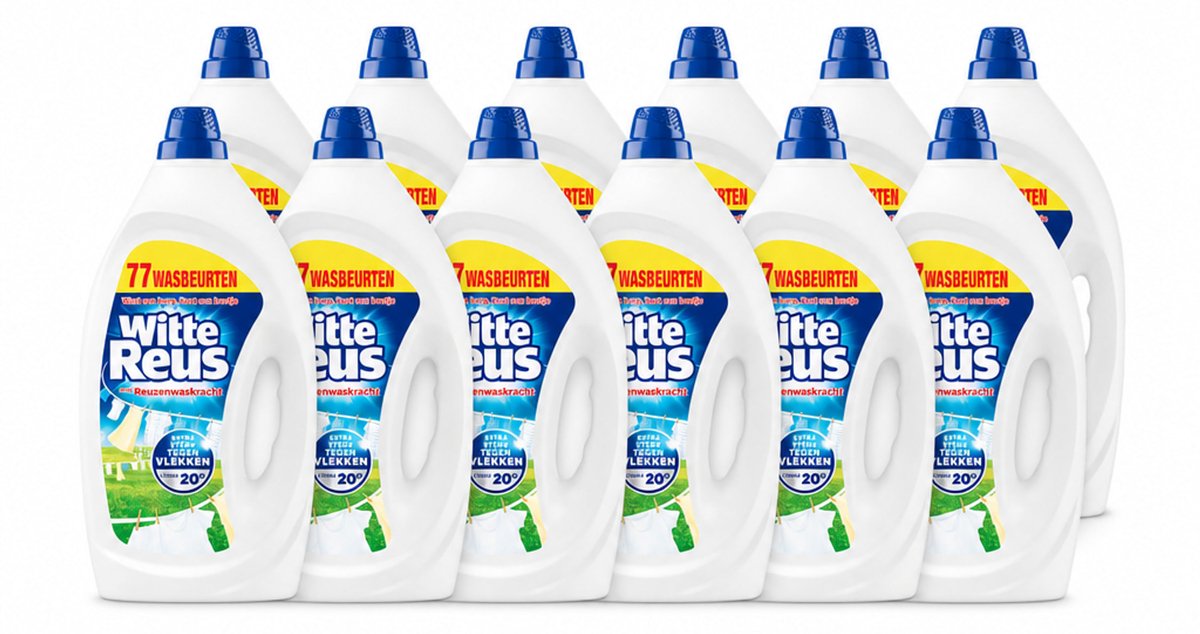 12 x Witte Reus - Vloeibaar Wasmiddel - Witte Was - 77 Wasbeurten - Voordeelverpakking - 12 stuks