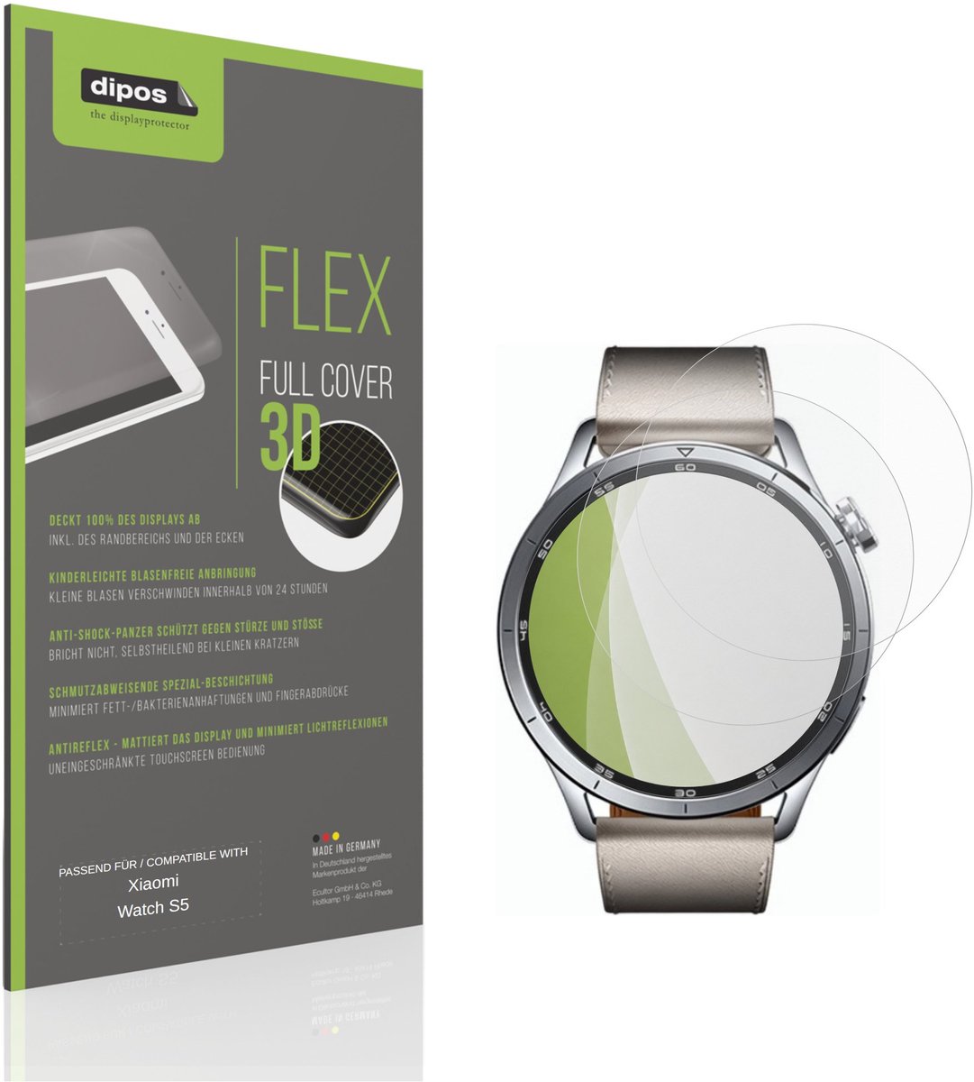 dipos FLEX – 2x Matte Screenprotector geschikt voor Xiaomi Watch S5 | Volledige Schermbescherming | Case-Friendly