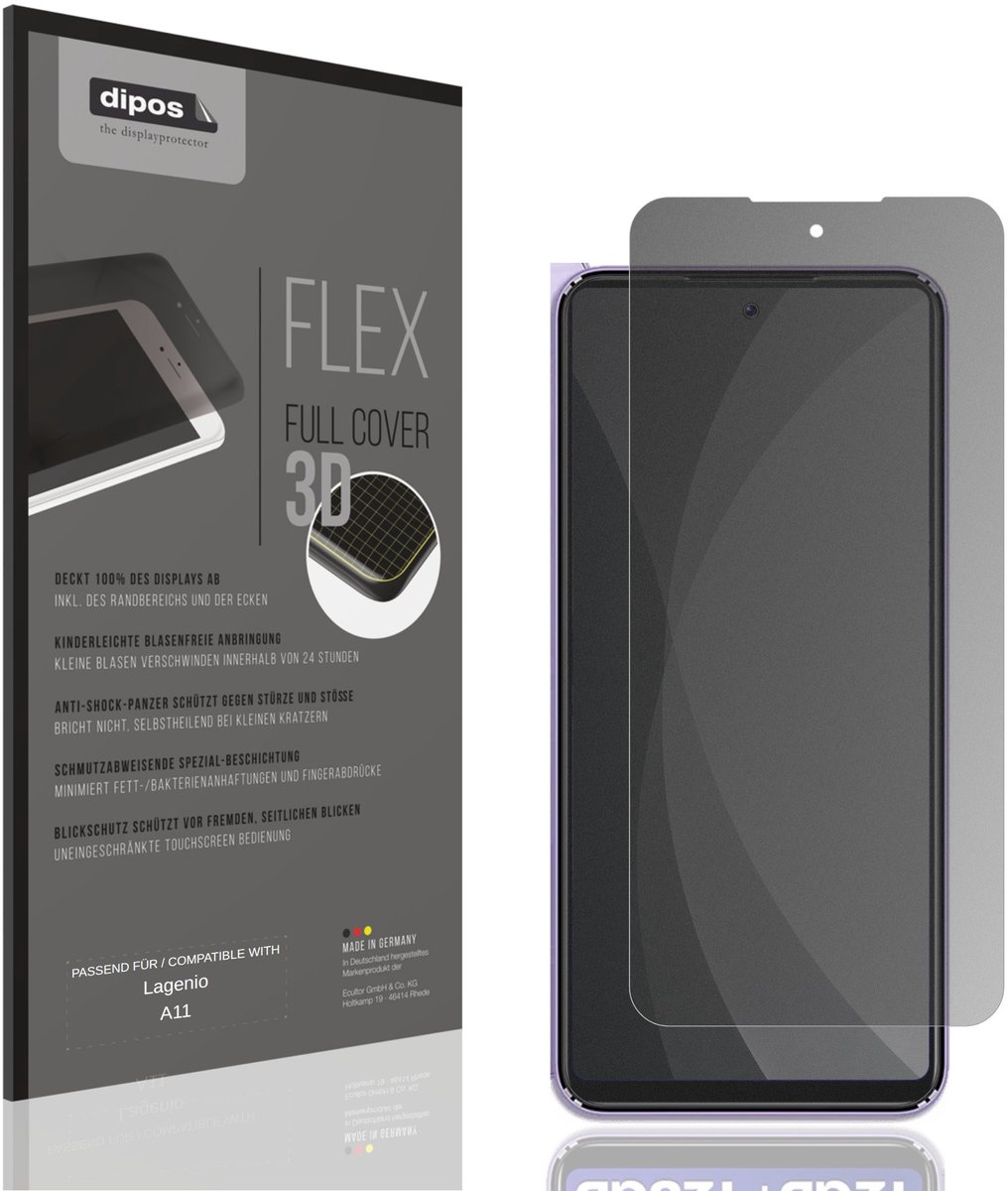 dipos FLEX – Matte Privacy Screenprotector geschikt voor Lagenio A11 | Volledige Schermbescherming | Case-Friendly