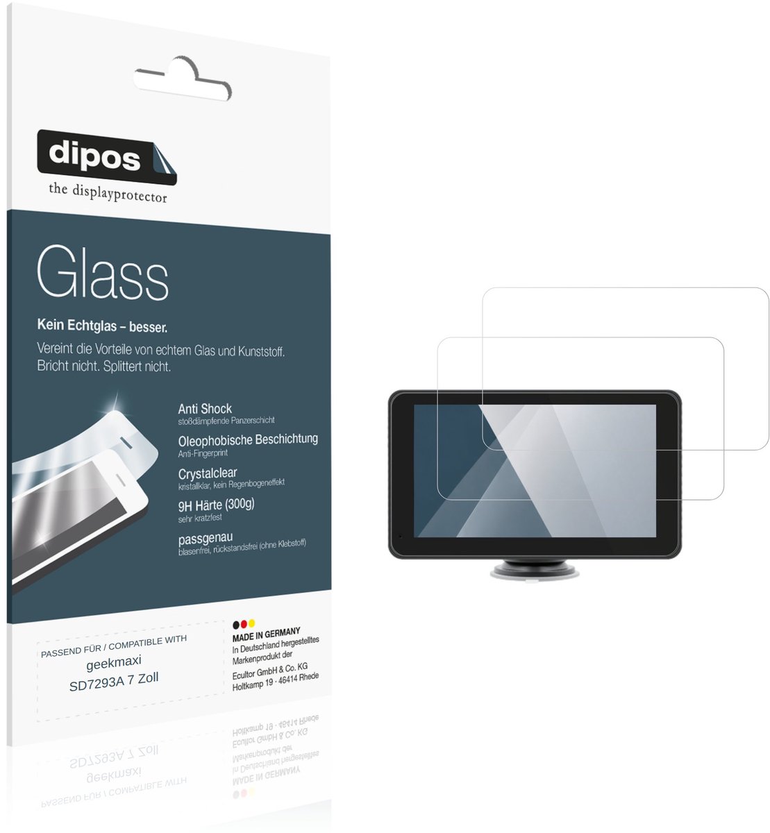 dipos – 2x Pantserfolie geschikt voor geekmaxi SD7293A 7 Inch | 9H Screenprotector