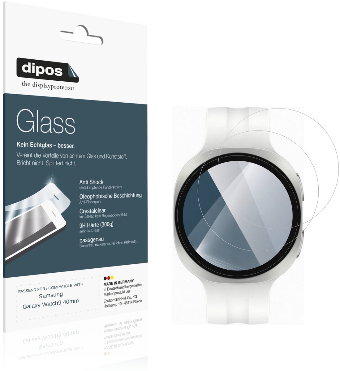 dipos – 2x Pantserfolie geschikt voor Samsung Galaxy Watch9 40mm | 9H Screenprotector