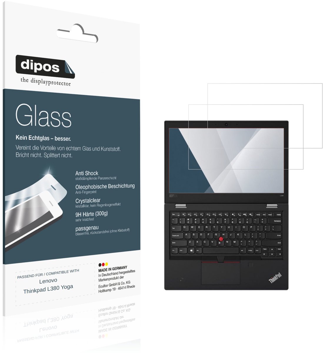 dipos – 2x Pantserfolie geschikt voor Lenovo Thinkpad L380 Yoga | 9H Screenprotector