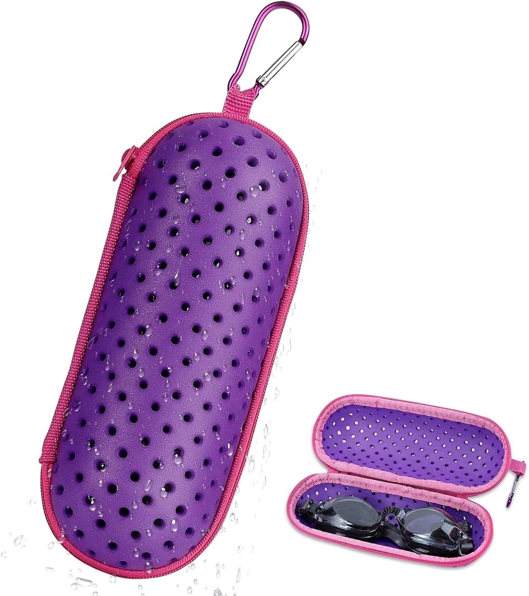 Duurzame en Beschermende Hard Case voor Zwembrillen en Zonnebrillen met Carabiner voor Sportgebruik