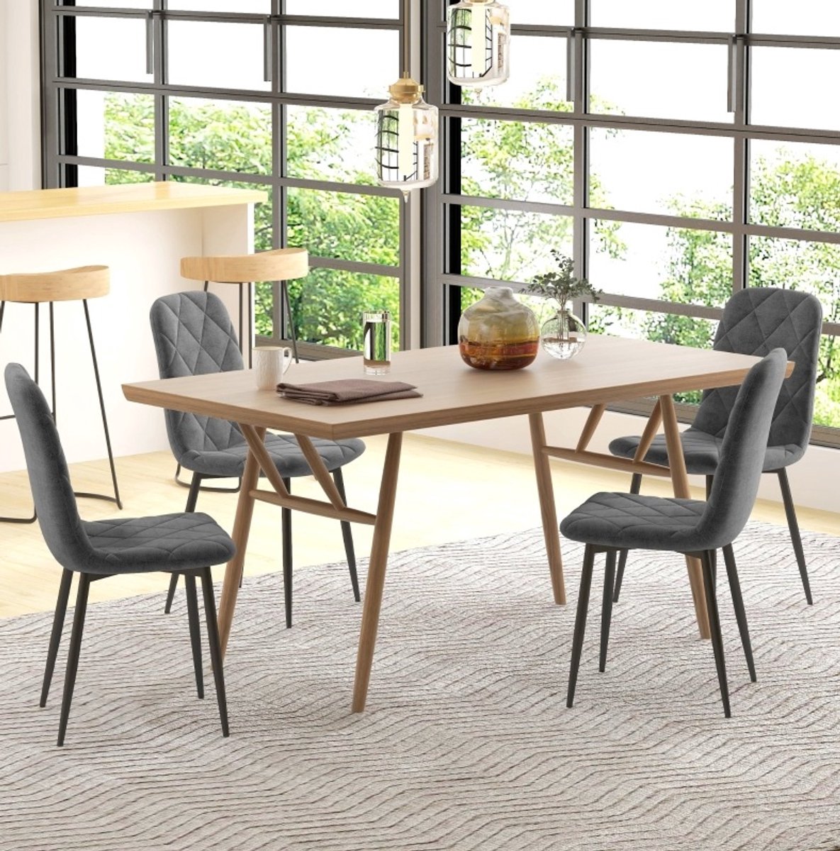 HAUSS SPOLE Eetkamerstoel Set Van 4 Moderne Fluwelen Eetkamerstoelen Met Metalen Onderstel Voor Eetkamer Woonkamer En Ontvangstruimte Grijs