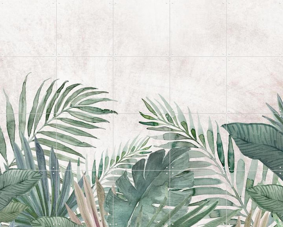 IXXI Tropical jungle watercolour palm leaves, Bloomery Decor - 100 x 80 cm - Gratis ophangtool - Grote wanddecoratie en posters