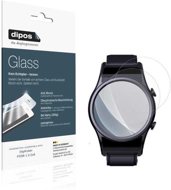 Schermprotector verpakking met illustratie van een smartwatch en tekst in het Duits.
