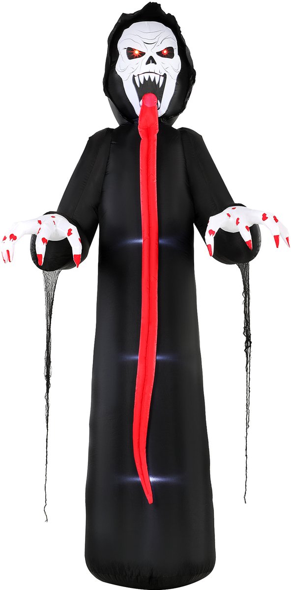 Opblaasbaar Halloween-skelet - met ingebouwde LED-lampjes - 310 cm hoog - geschikt voor binnen en buiten - griezelige uitstraling - ideale Halloween-decoratie