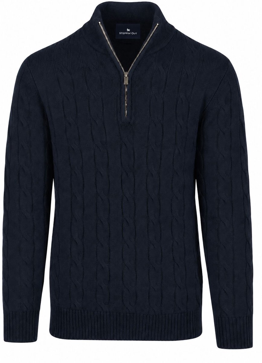 Steppin' Out Lau Pull Merino Half Zip Cable Navy - Maat XXL - Heren - Quarter zip