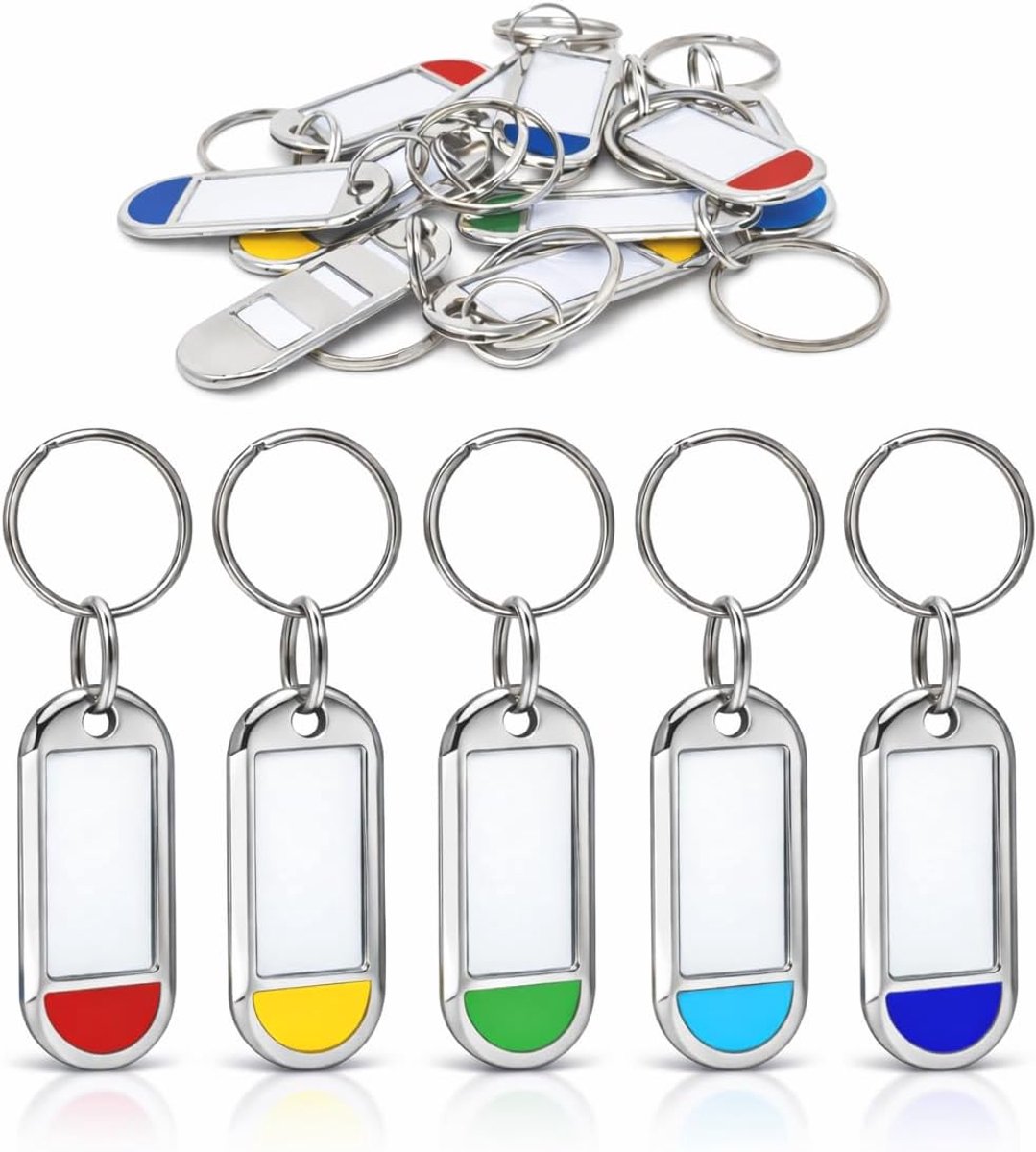 5-delige metalen sleutelhanger met beschrijfbaar label, robuuste kleurrijke naamplaatjes met ring voor sleutels - ShopVlot