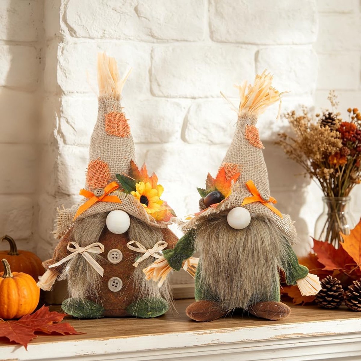 Set van 2 pluche kabouters voor de herfst, elfdecoratie, decoratieve kabouters, schattige pluche dwerg, decoratie - ShopVlot