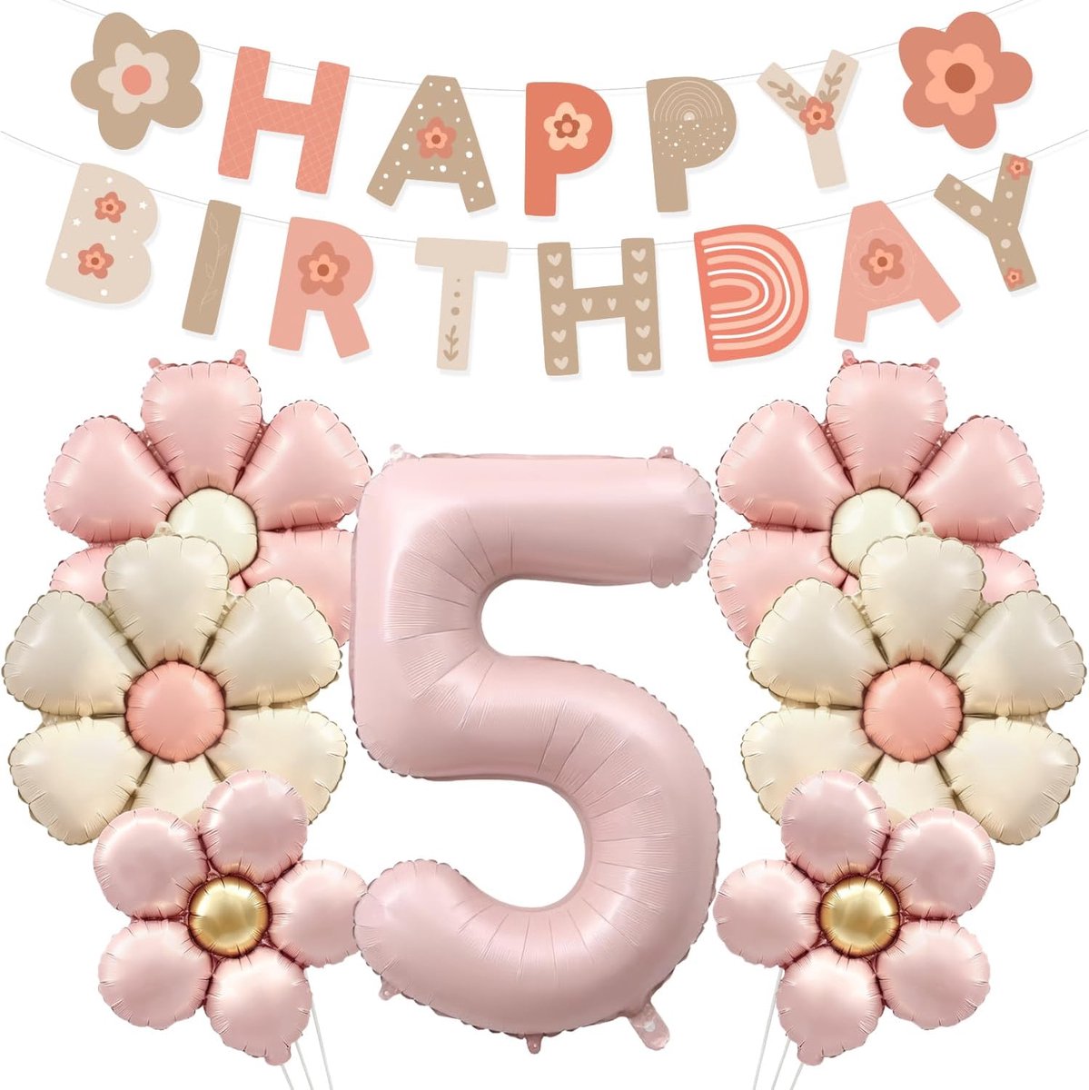 5e verjaardagsballonnen voor meisjes, bloemballonnen, verjaardagsdecoratie voor meisjes - ShopVlot
