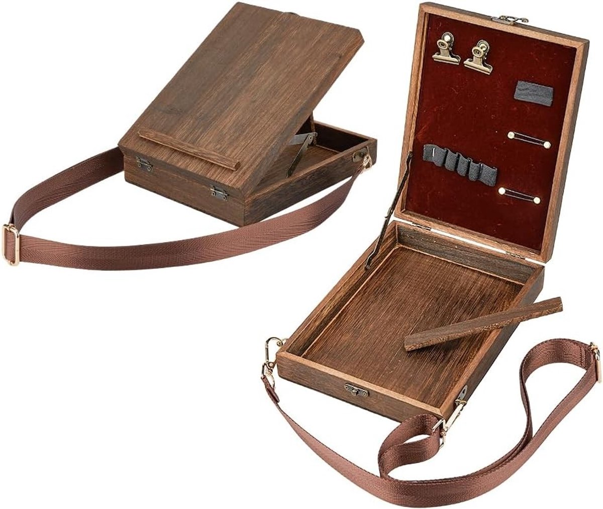 Houten Opbergdoos voor Ambassadeurs, Tafelstandaard, Fruitdoos met Ruimte voor Kwasten en Accessoires, Draagbare Opbergbak voor Schilderen en Creatieve Projecten