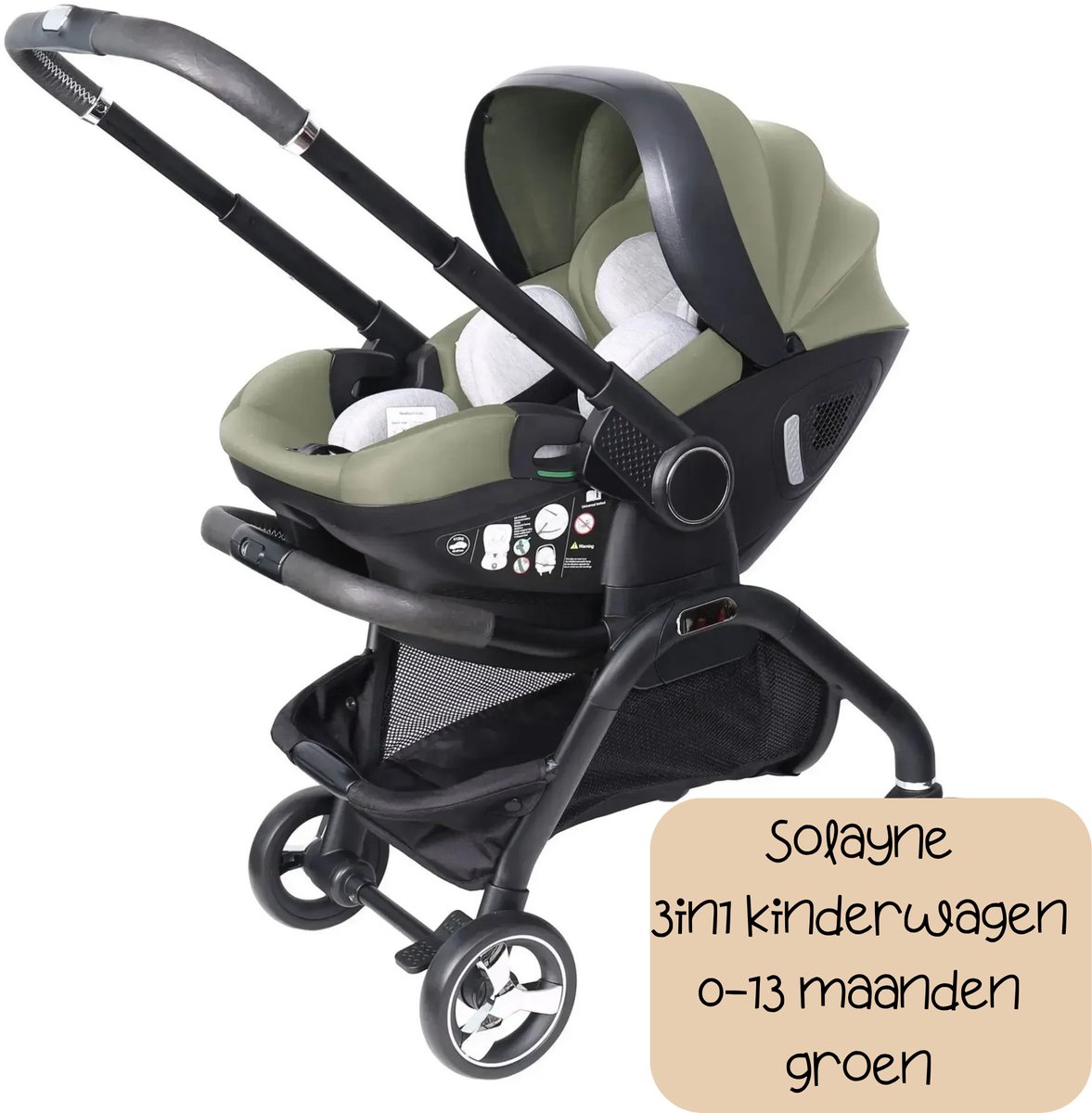 Solayne Kinderwagen - Buggy - Kinderwagen 3 in 1 - Wandelwagen - Maxi Cosi - Lichtgewicht - Inklapbaar - 0 tot 13 mdn - Groen