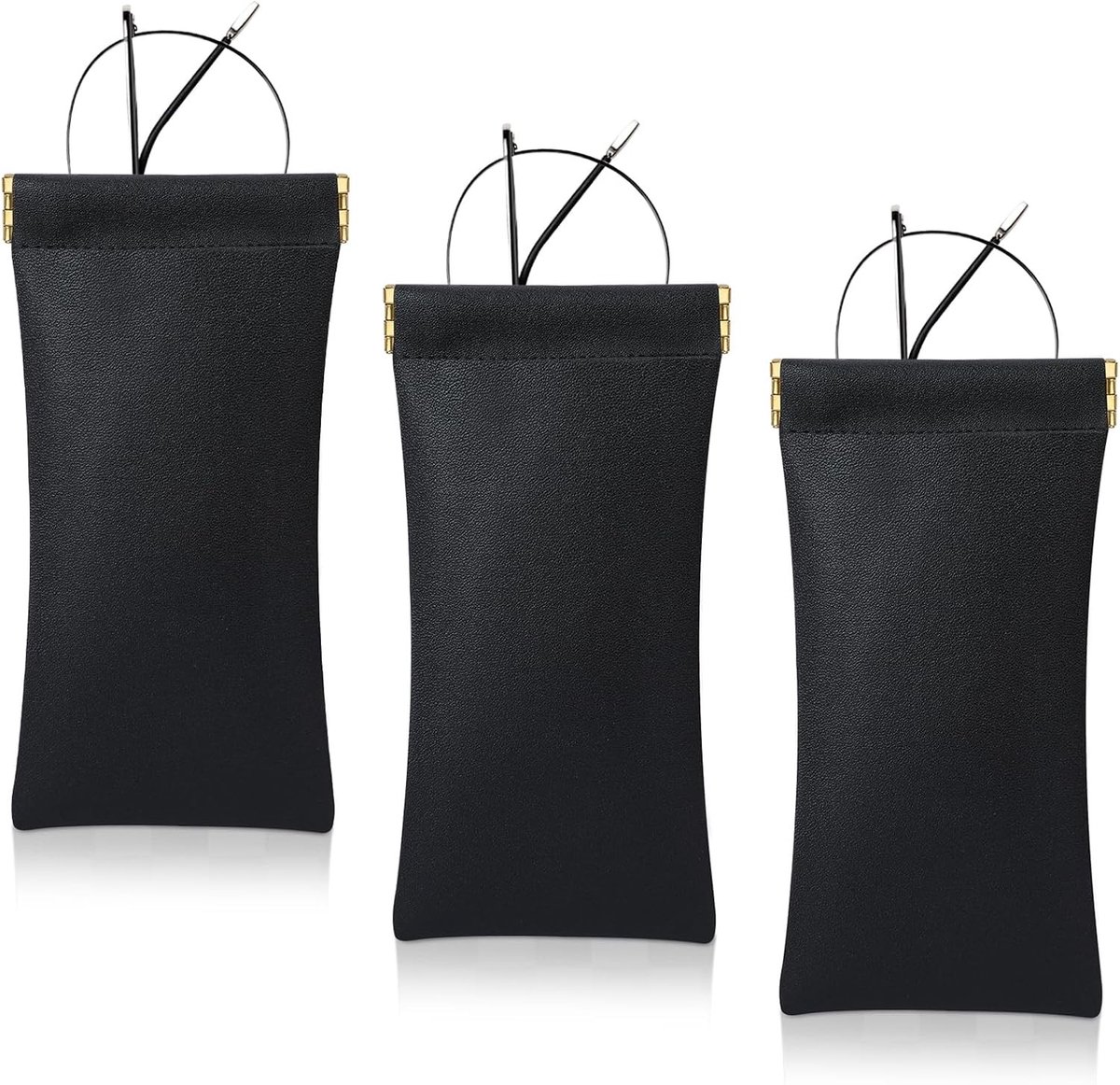 3 Stuks Zachte Leren Brilhoes, Draagbare Zonnebril Etui met Squeeze Top, Ideaal voor Dames, Heren en Kinderen, Perfect voor Bescherming en Opslag van Brillen en Zonnebrillen