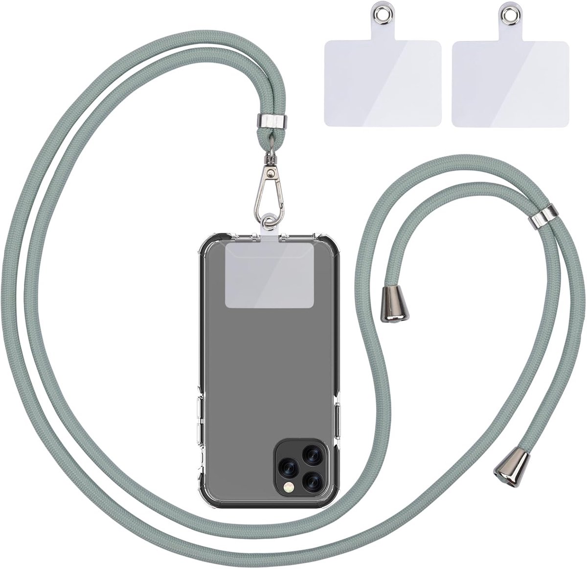 Telefoonkoord, universeel, mobiele telefoonkoord, universele mobiele telefoon om de hals hangen, met pad, mobiele telefoonkoord, verstelbaar en afneembaar, 1 matcha groen