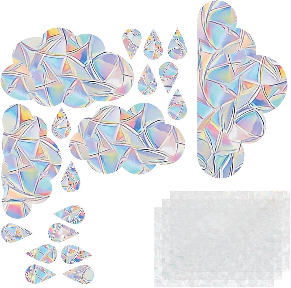 Raamstickers, 3 sets 57 stuks, pvc-stickers, botsing, vogelbescherming, vogelbescherming, vogels, raamfolie, regenboog, decoratieve stickers, zonvanger, wolkenpatroon