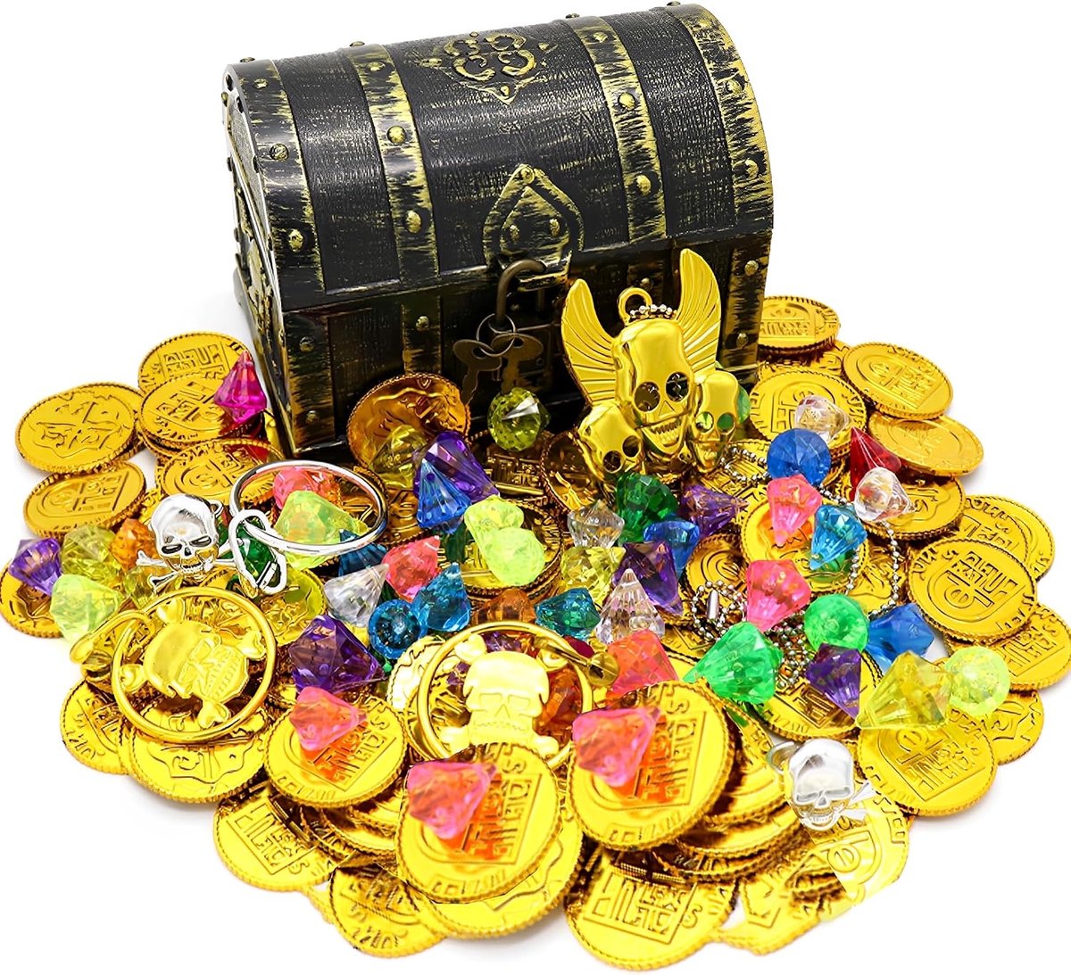 Piraten schatkist 205 stuks - met diamanten, munten en sieraden - voor piratenthema feest - ShopVlot