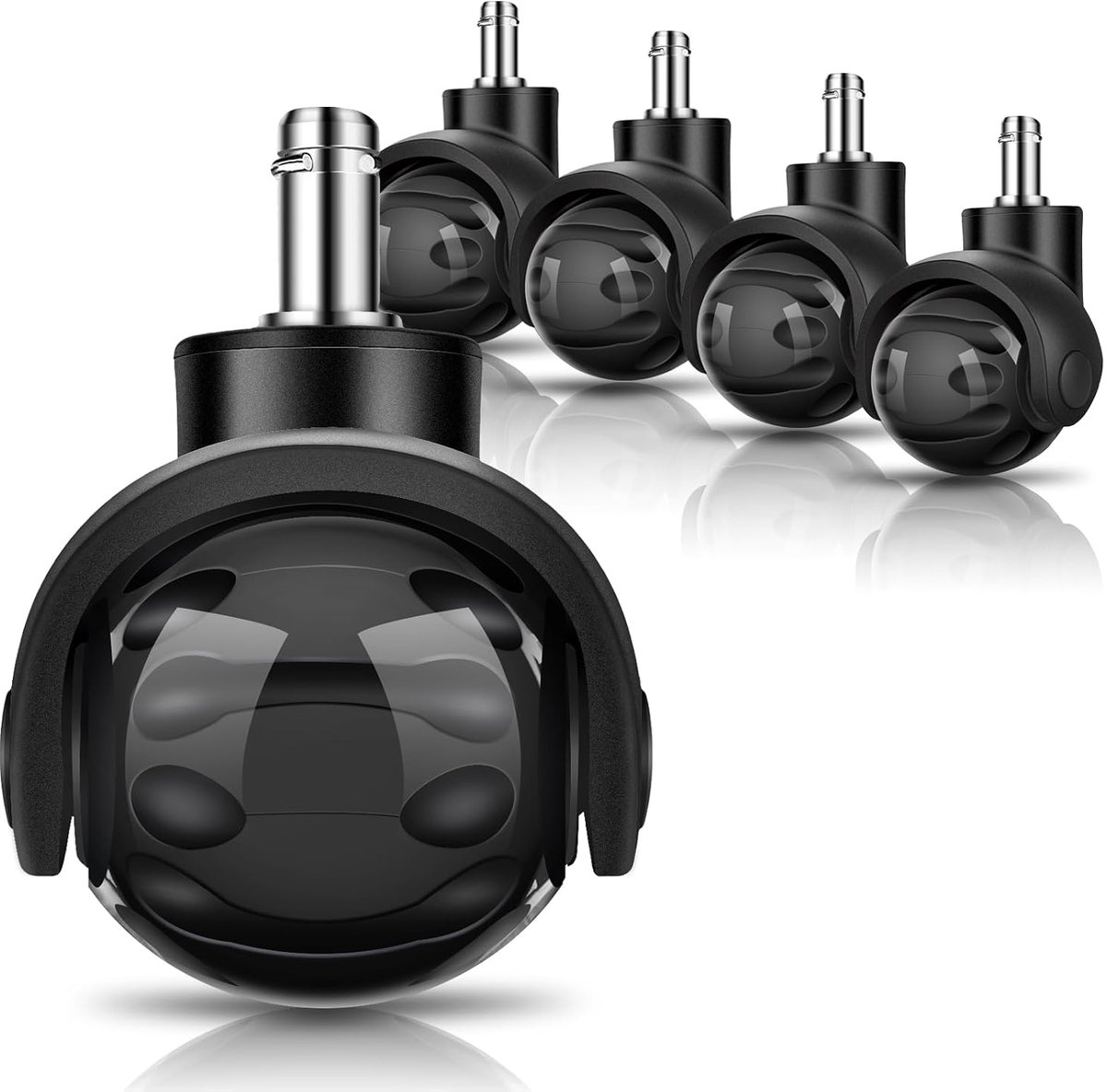 5-delige set, 11 x 22 mm, bureaustoelwielen voor gamingstoelen (niet voor 1KEA), bureaustoelwielen, reservewielen voor alle soorten harde vloeren en tapijten, geen krassen (zwart)
