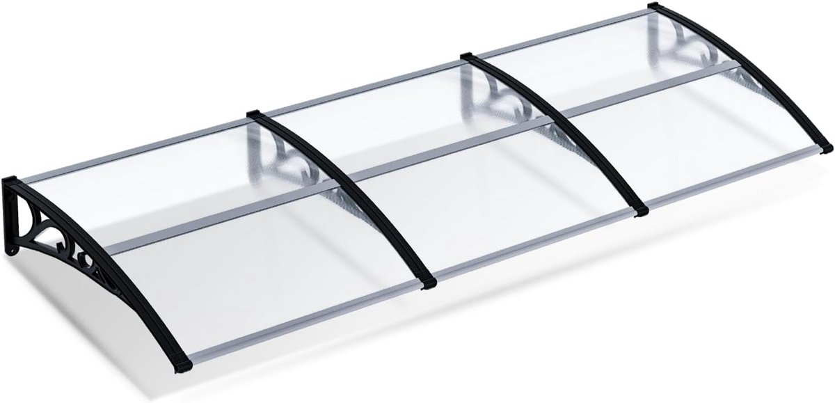Luifel voor huisdeur 100x300cm, 6 mm overkapping huisdeur van aluminium en polycarbonaat, transparant lessenaarsafdak, lessenaarluifel, zonne- en regenbescherming, grijs