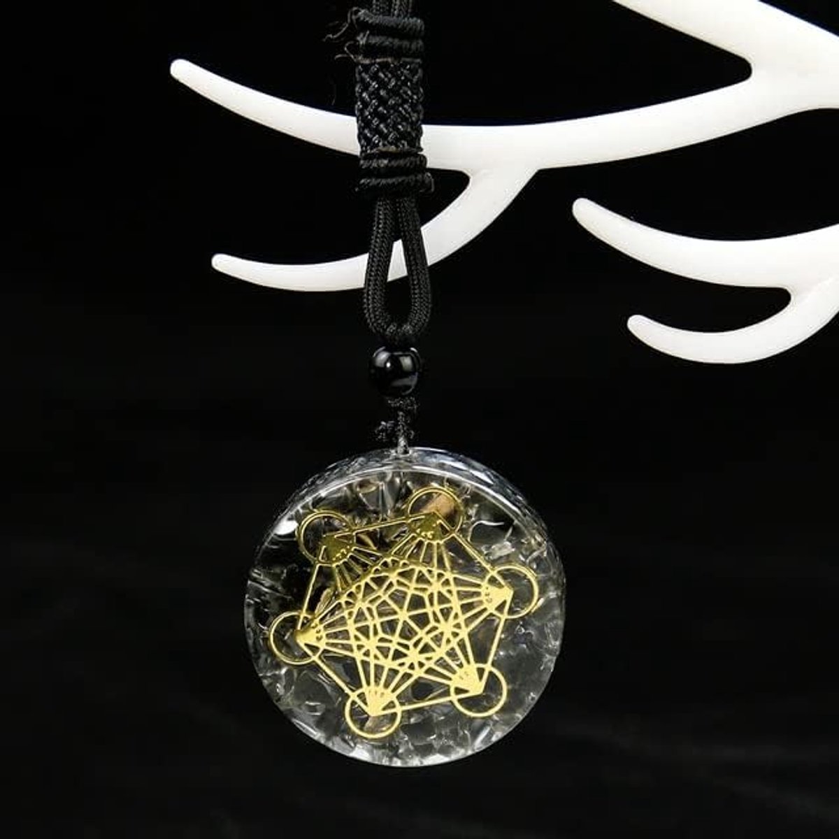 Metatron Kubus Om Ketting, Chakra Kristalsteen Voor Genezende Yoga -Bemiddeling, Emf -Bescherming, Zwart