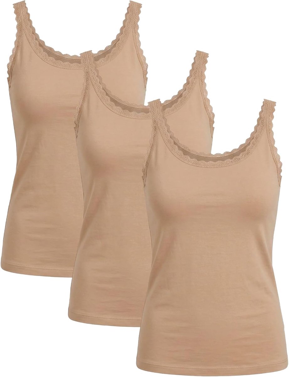 Set van 3 dameshemden met spaghettibandjes met kanten rand, elastische basic camisoles voor dagelijks gebruik, comfortabele mouwloze tanktop met nauwsluitende pasvorm