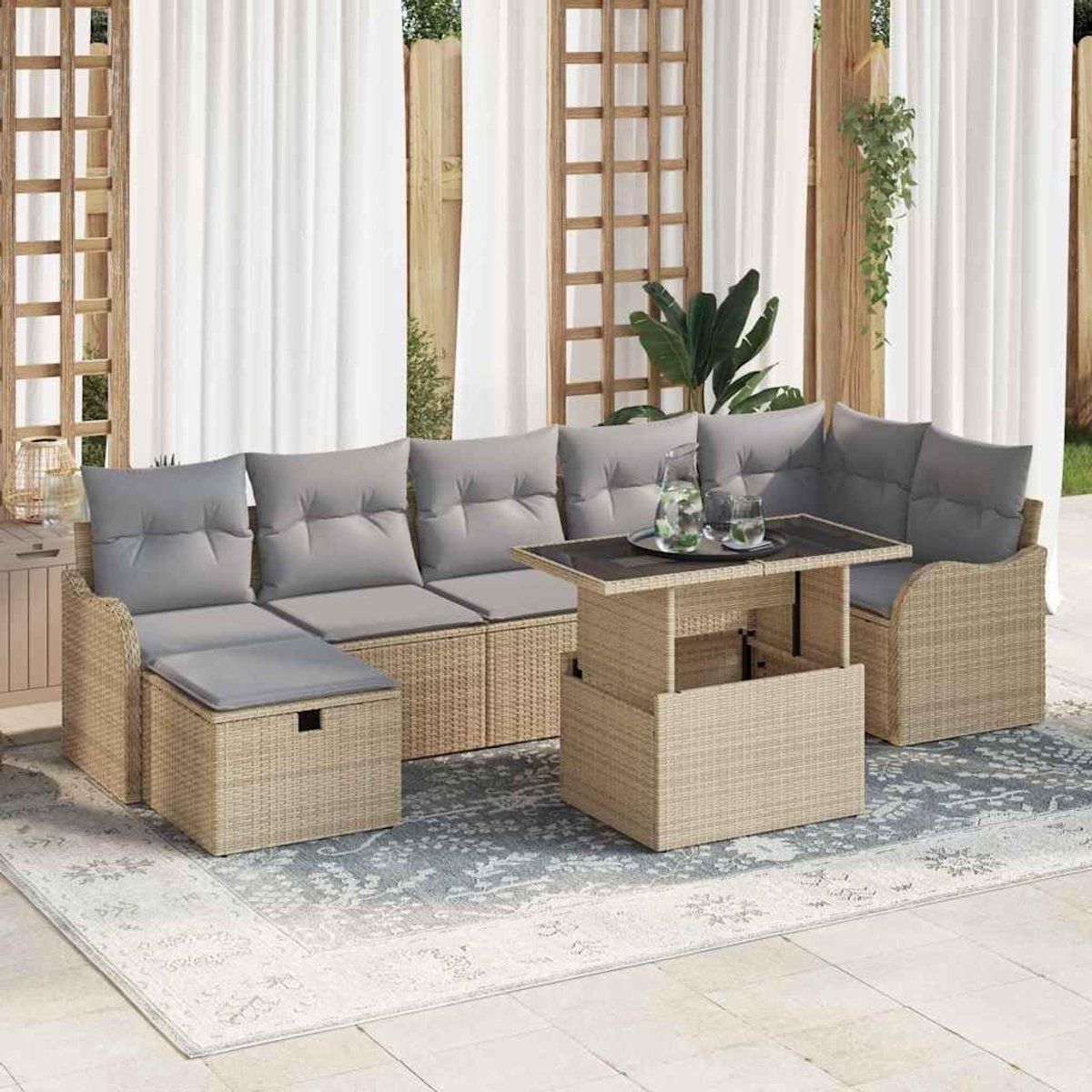 Staal Poly Riet Tuinset Modern Terras Zwart 3 delig