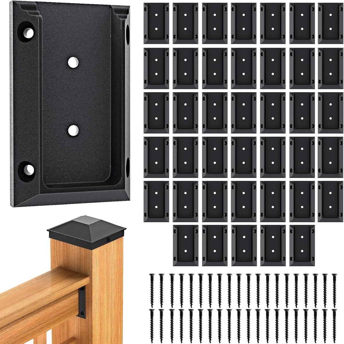 Bevestigingsverbinders voor balustrades, 2 x 4 houders voor leuningen, hout, houten palen, 40 stuks, stabiele nylon plafondpaalhouder met 240 stuks coatingsschroeven voor houten traphek,