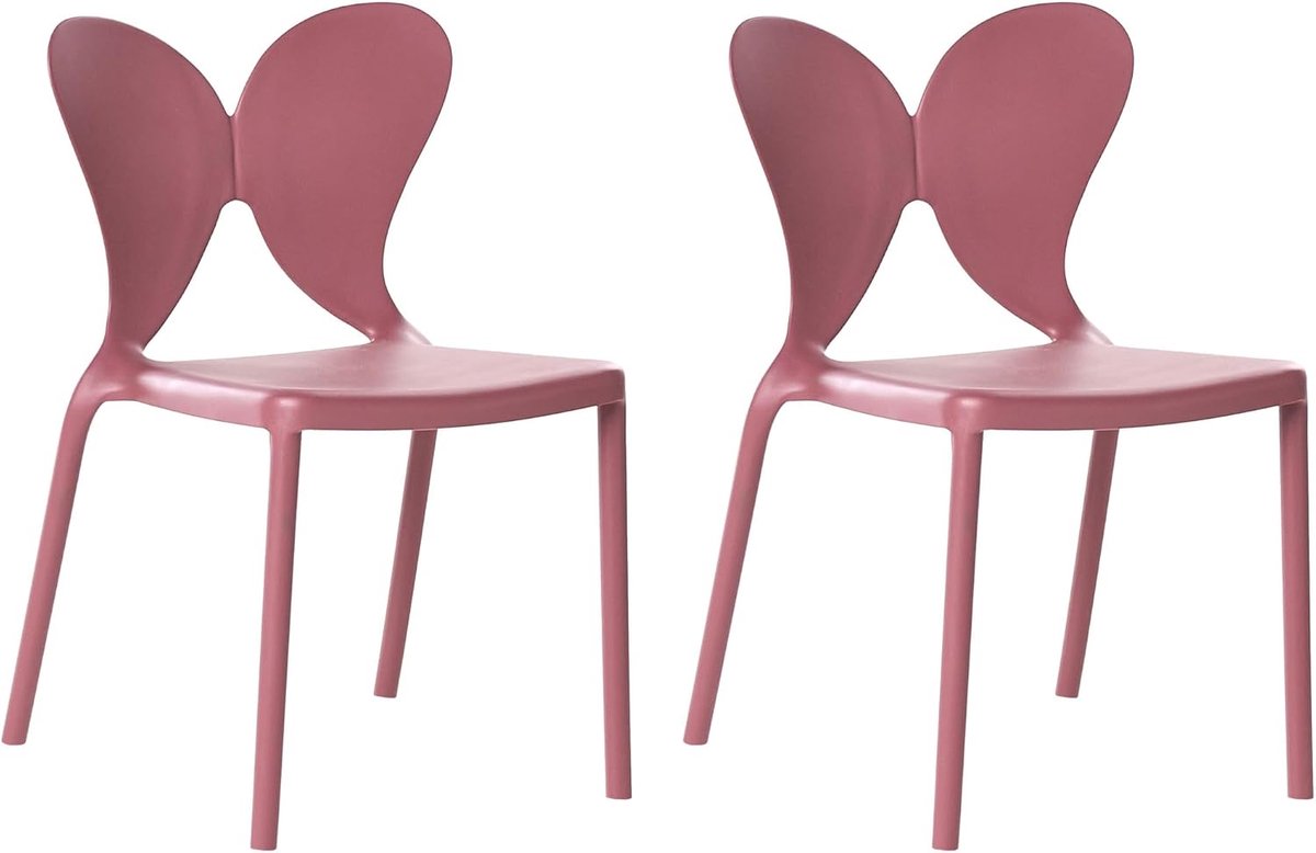 Set van 2 kunststof tuinstoelen voor binnen en buiten eetkamer vlinderrugleuning roze Larissa