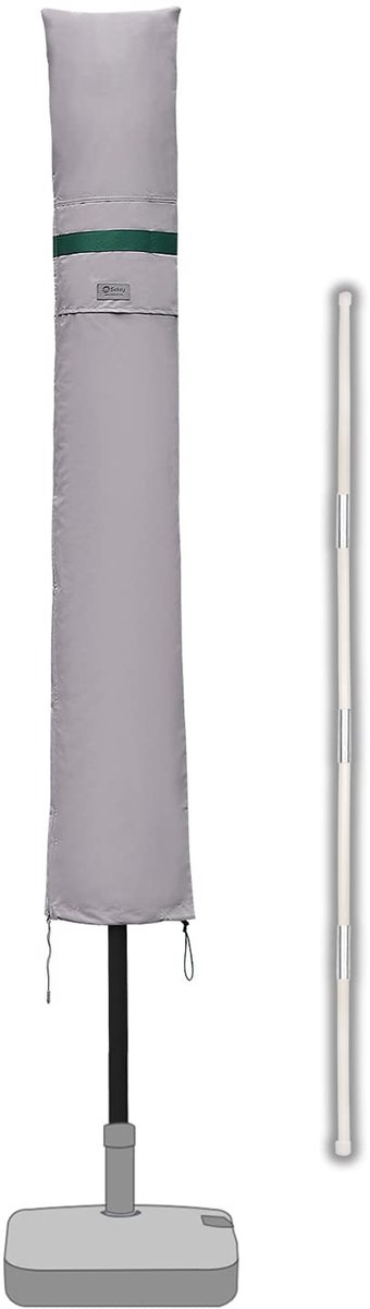 Famanu Parasol, beschermhoes met stang, afdekkingen voor Ø 200 cm / 200 x 150 cm / 200 x 125 cm tuinparasol, afdekking voor balkonparasol, 100% polyester, waterdicht, lichtgrijs