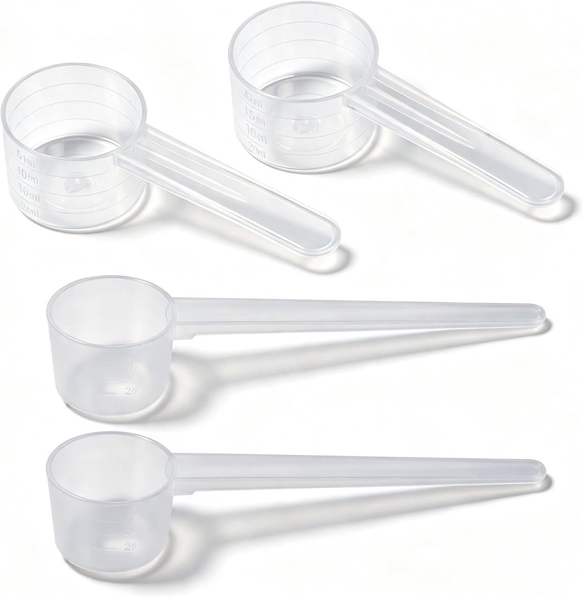 Maatlepelset met schaal, 4 stuks doseerlepels, transparant, 5 g & 10 g/20