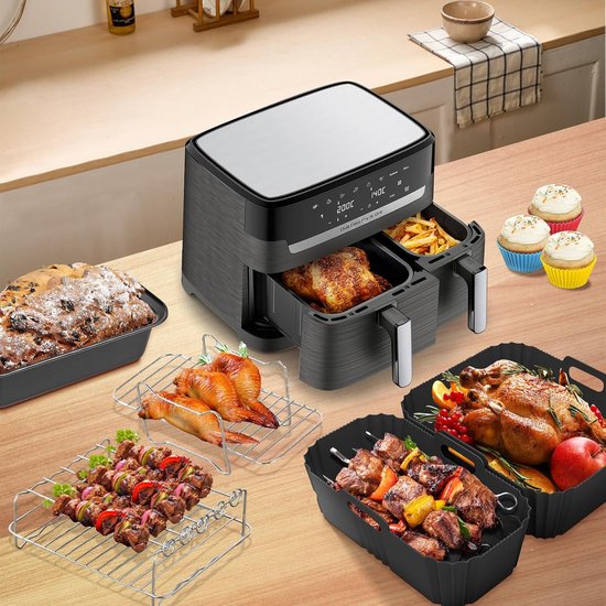 Accessoires voor Tefal EY9018 Dual Easy Fry & Grill - 5,2 / 3,1 l - siliconen vorm voor airfryer, broodbakvorm, muffinvormpjes, grillrooster heteluchtfriteuse, barbecuetang — afbeelding 5